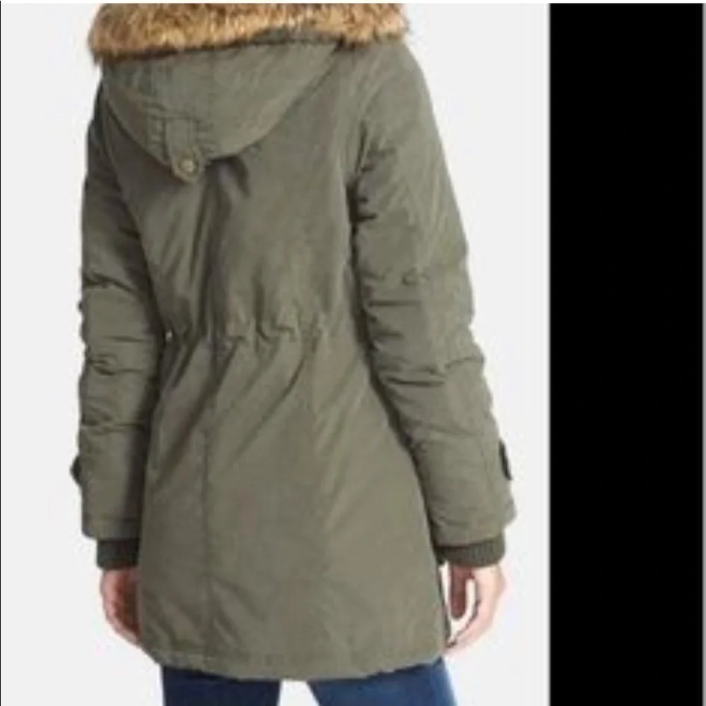 DKNY Anorak Coat faux fur hooded Olive green Size: - Picture 3 of 11